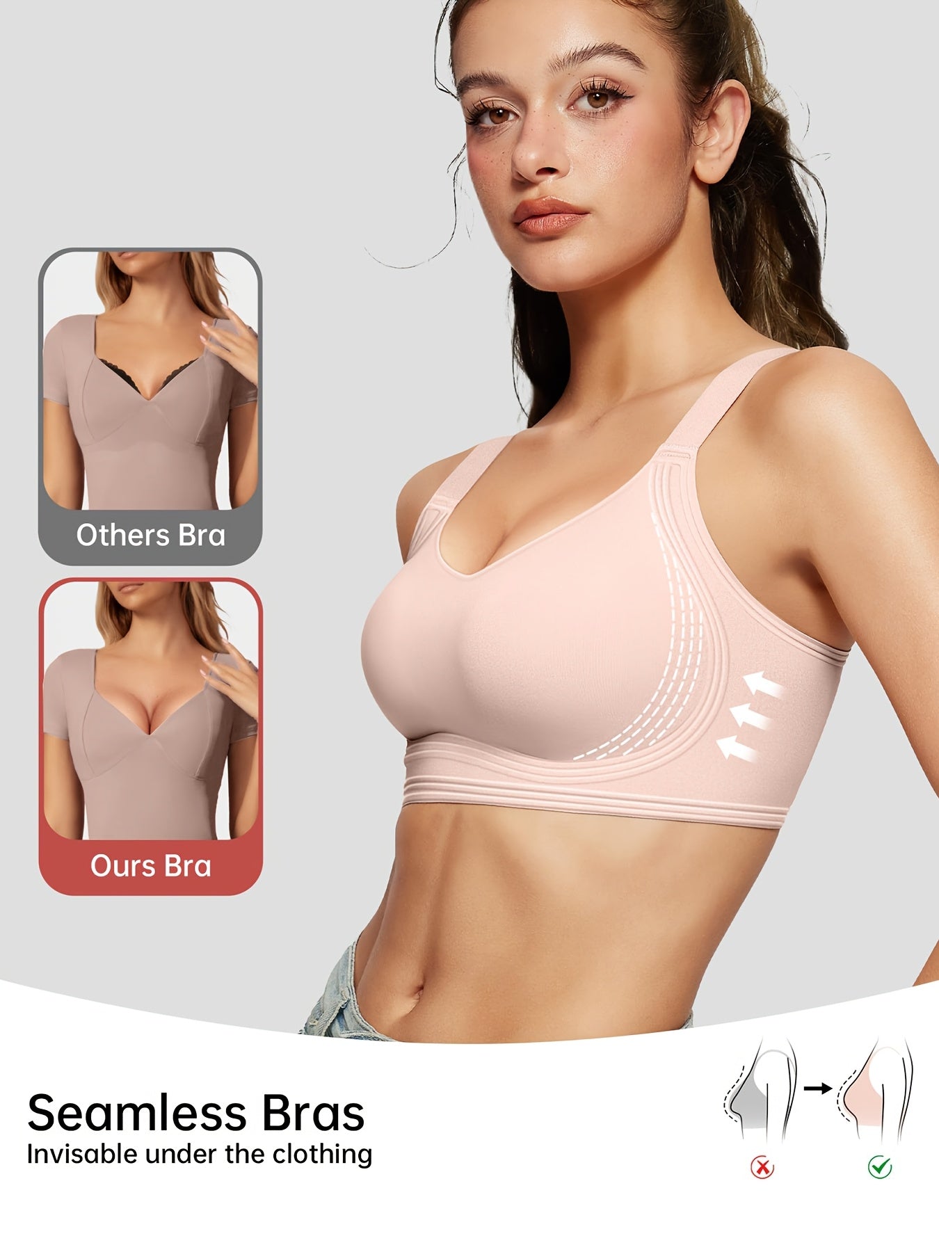 Women's Wireless Bra Comfortable Breathable Seamless Bra Soft Sleeping Bra Push Up Women's Underwear Daily Casual Bra Full Cup Sports Bra Suitable for Daily Wear Adjustable Shoulder Straps