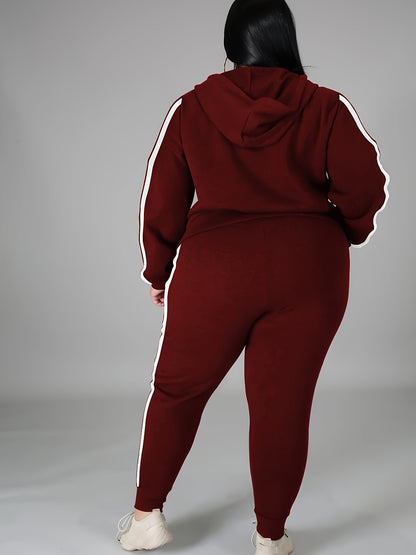 Women's Plus Size Tracksuit Set - Long Sleeve Hooded Loungewear and Sweatsuit Sets with Pockets, Polyester and Elastane