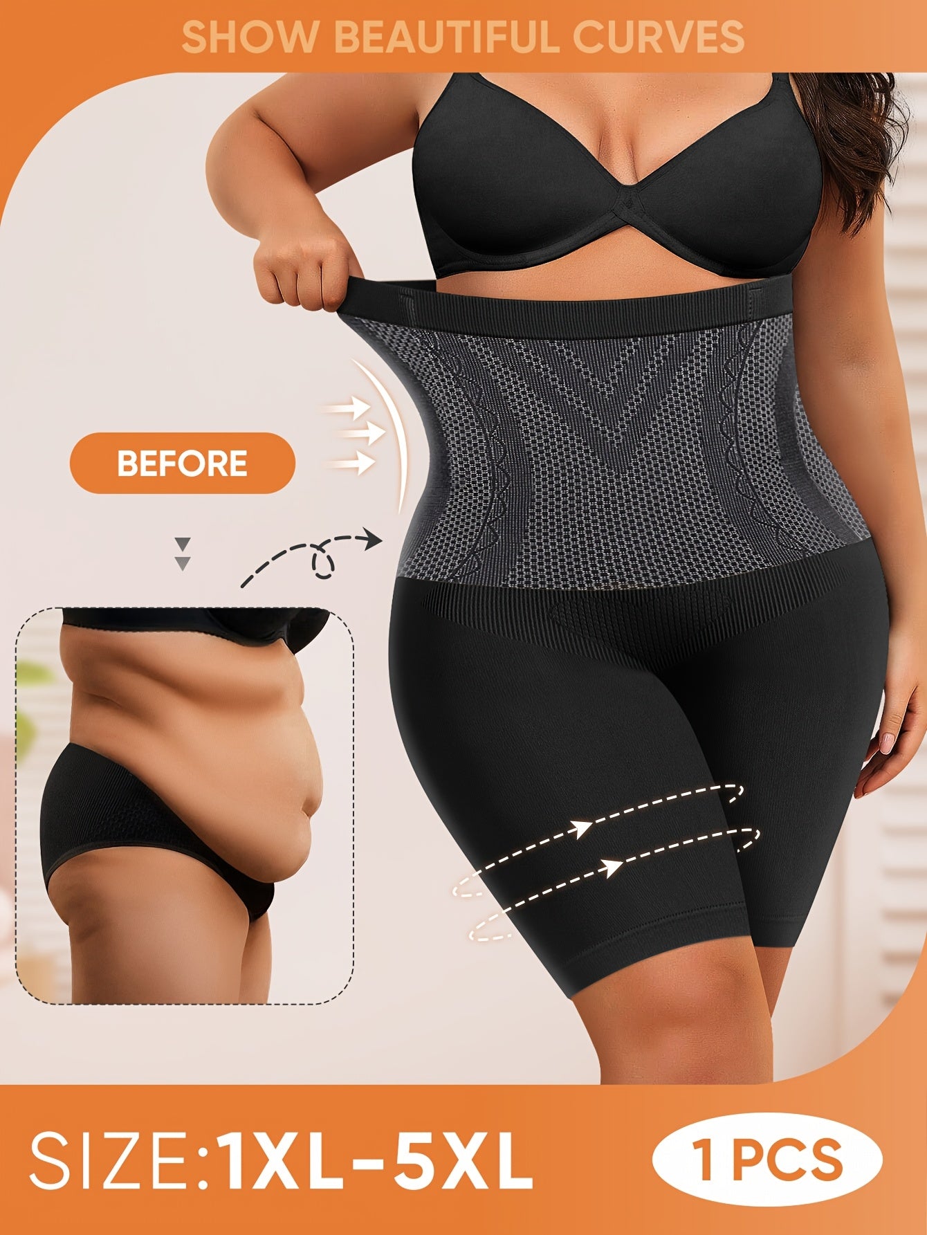 1-Pack Women's Plus Size Shaping Shorts, High-Waist Tummy Control, Butt-Lifting, Seamless Panties for and S