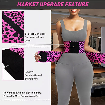 Leopard Print High Compression Back Support Waist Trainer Belt Gym Waist Cincher Trimmer Belt Tummy Control Body Shaper with Triple Wrap