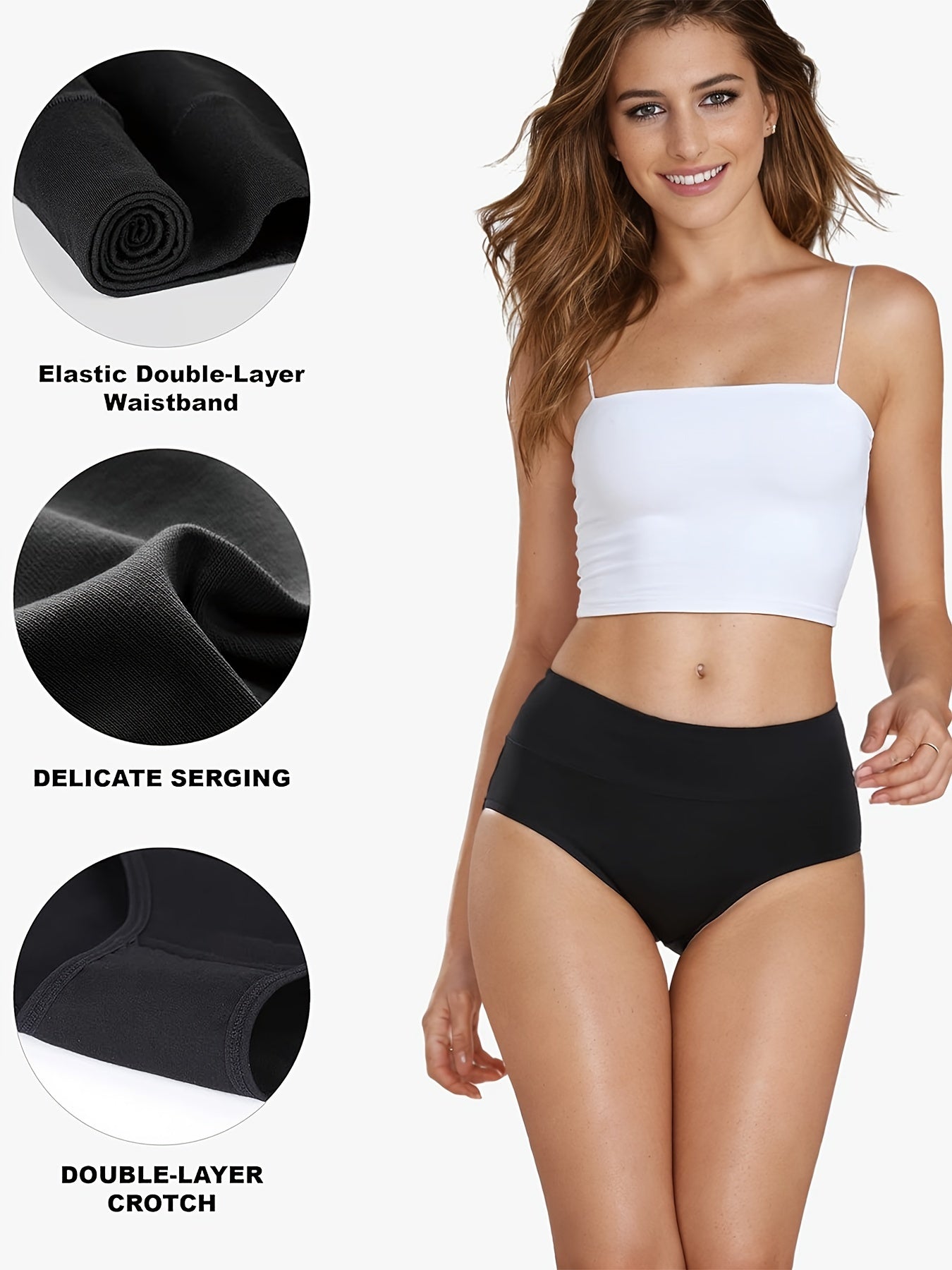 5pcs High Waist Solid Color Briefs, Comfy, Soft, Breathable, Stretchy And Elegant Lingeries for Women