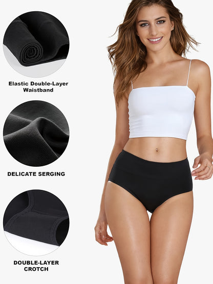 5pcs High Waist Solid Color Briefs, Comfy, Soft, Breathable, Stretchy And Elegant Lingeries for Women