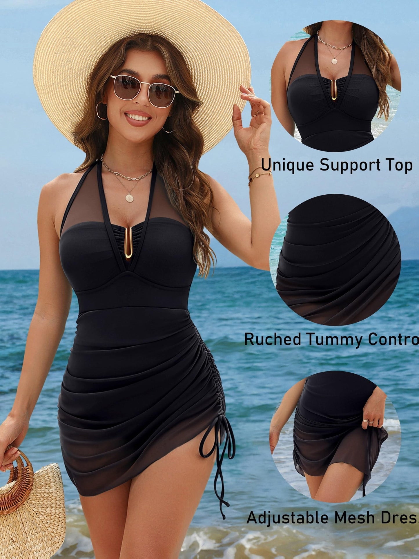 Sleeveless Halter Neck Monokini Swimsuit for Women, Perfect for Summer.