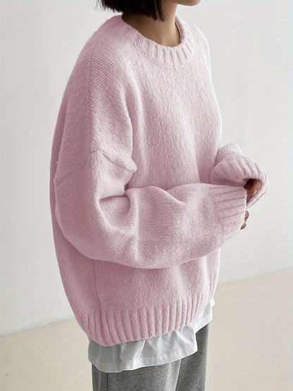 Women'S Autumn And Winter Fashionable And Comfortable Solid Color Round Neck Pullover Sweater