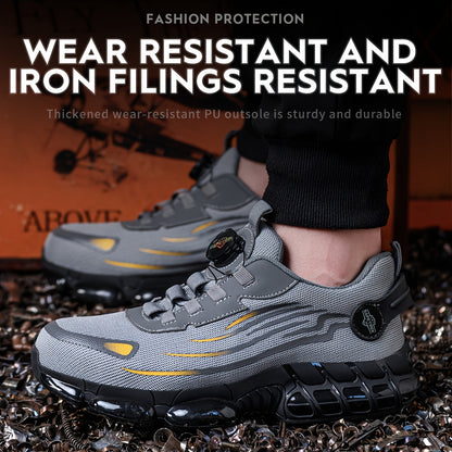 Men Steel Toe Work Shoes - Anti-Puncture, Non-Slip Sole, Rotating Buckle Design, Lightweight PU Breathable Sneakers for Daily Use in Four Seasons Halloween & Christmas