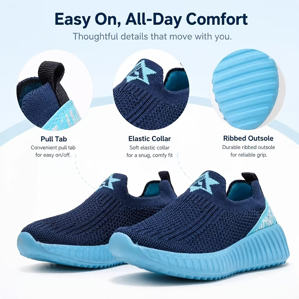 Boys' & Girls' Slip- Breathable Outdoor Sneakers - Lightweight Mid-Top Training Shoes with Cushioned Sole Suitable for Running,, Playground - Minimalist Athletic Footwear for Teen (No Laces Needed)
