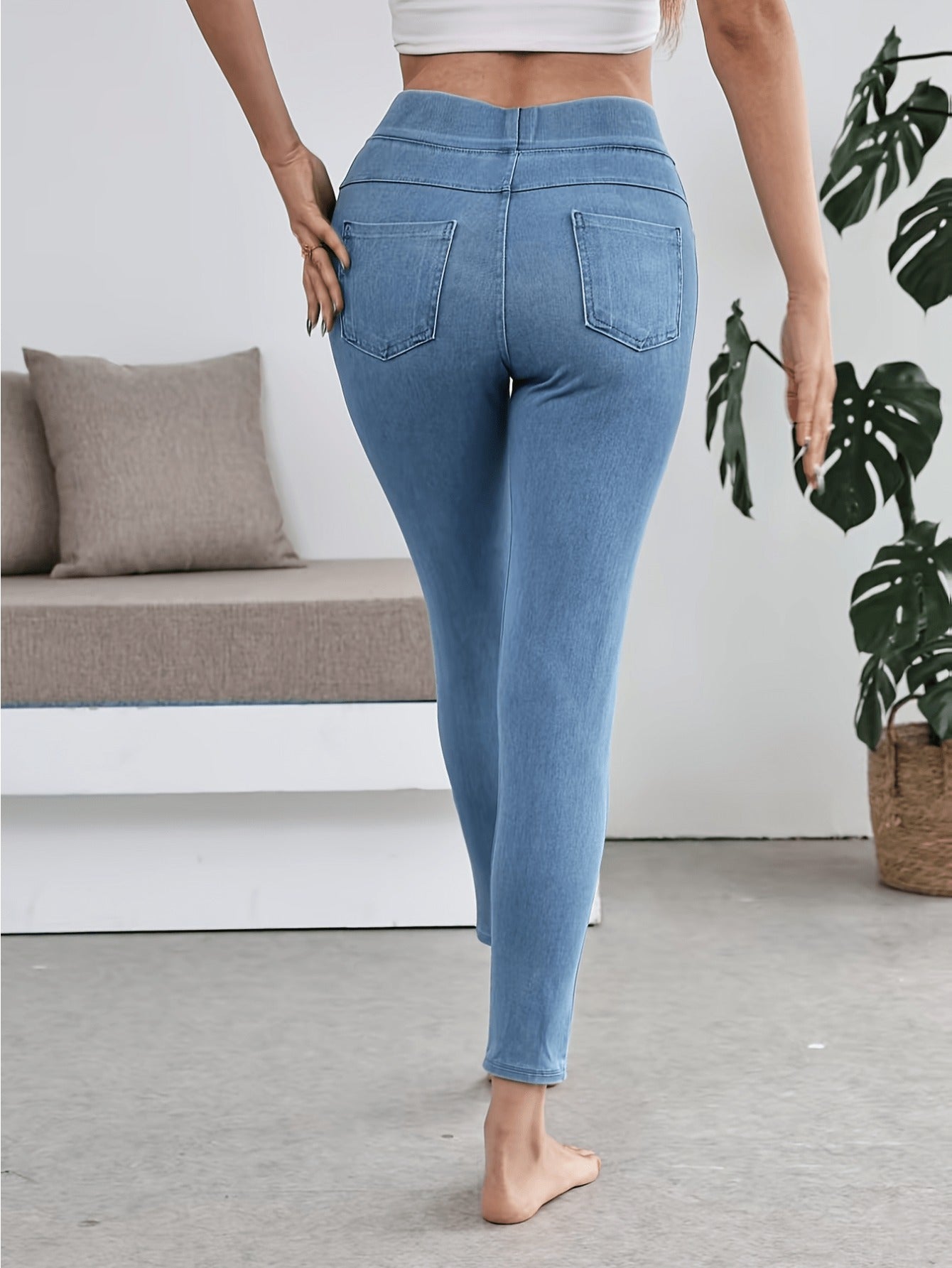 Women'S High-Waisted Soft Elastic Slim-Fitting Jeans, Basic Pencil Pants, Daily Out Yoga Pants, Easy Style, Versatile Basic Models, Machine Washable, Can Be Worn in All Seasons
