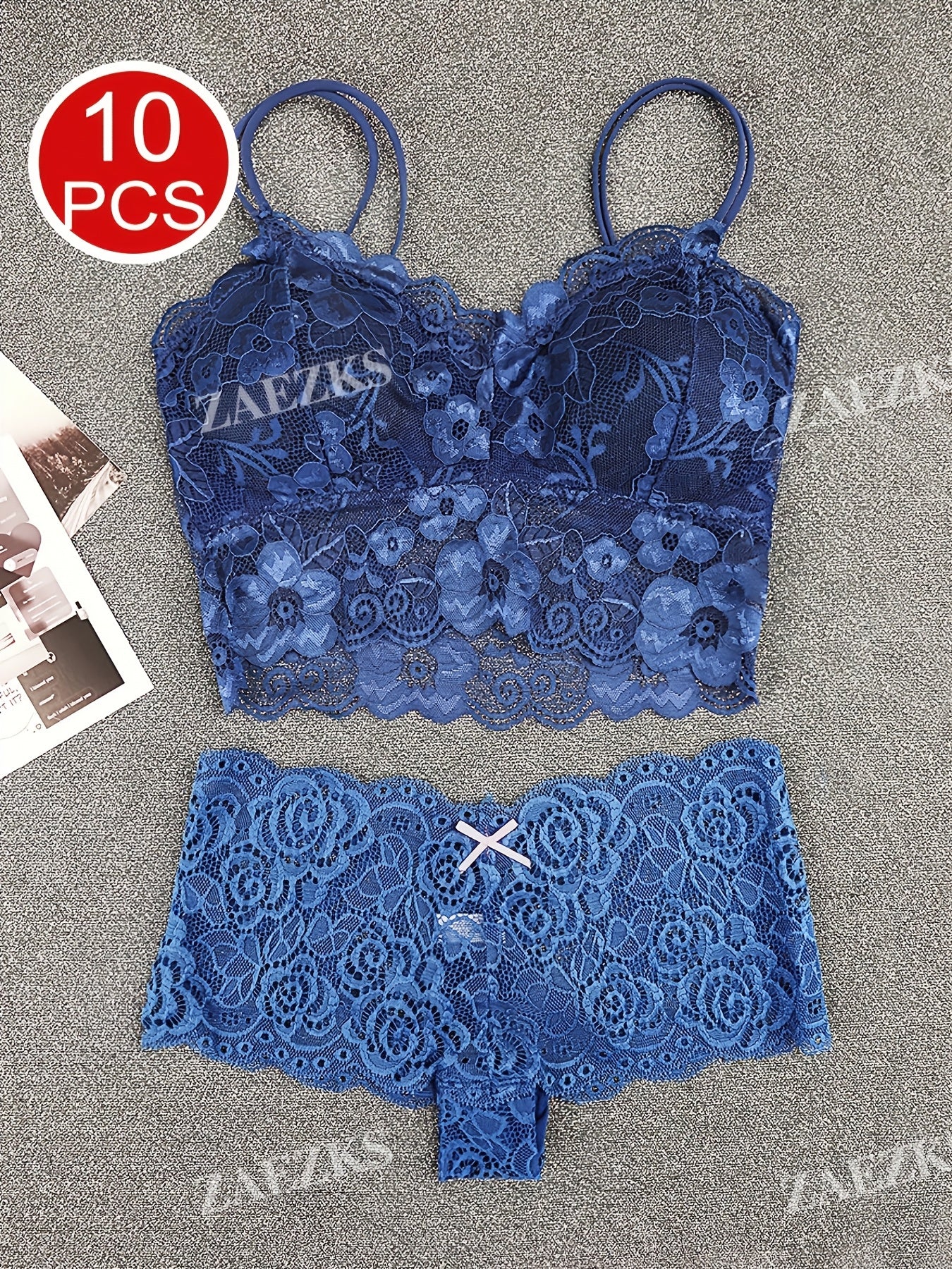 10pcs Of Women'S Underwear And Panties Combination Set Without Steel Rims, Comfortable Daily Exquisite Lace Bra Base, Beautiful Back, Seamless Suspender With Chest Cushion, Detachable Bra, Lace Underwear, Women'S Underwear And Panties