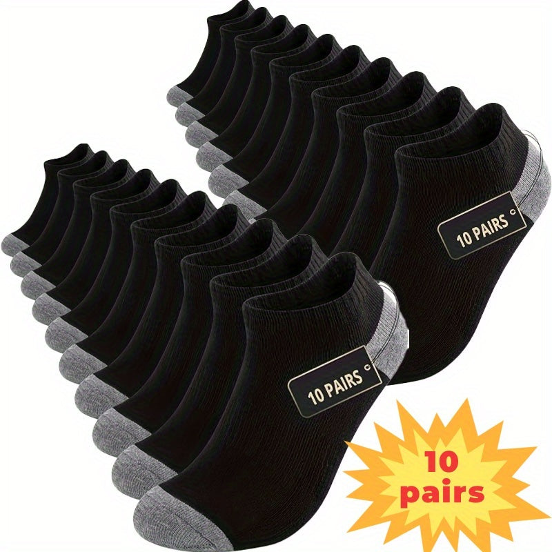 10 Pairs of Men's Socks; Men's 10 Pairs of Low-cut Comfortable Cushion Casual Socks