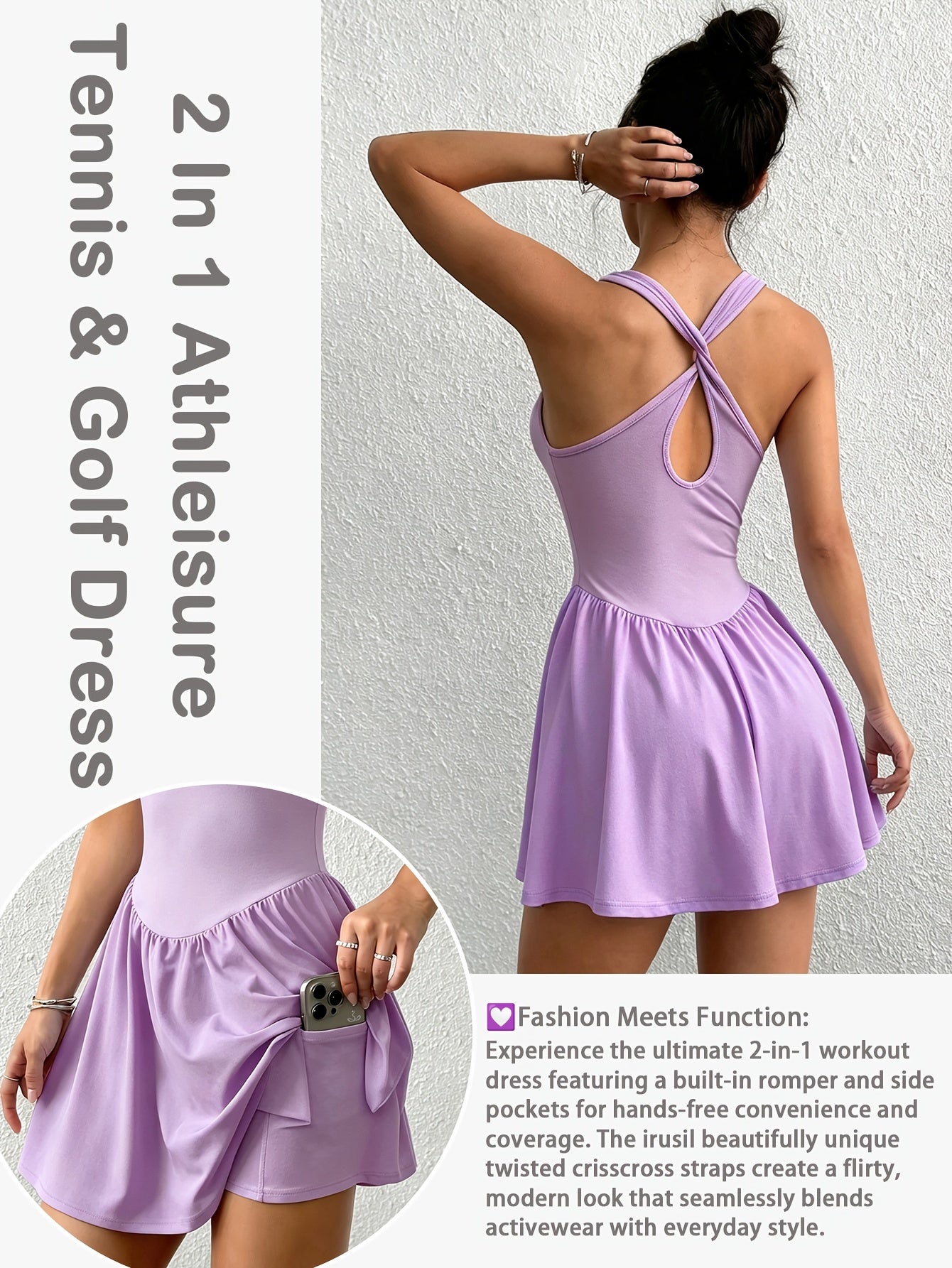 Womens Sleeveless 2-in-1 Athletic Tennis Golf Dress, Underneath Workout Dresses With Built-in Shorts Pocket, Workout Jumpsuits For Women Tummy Control With Double Lined Outfits.