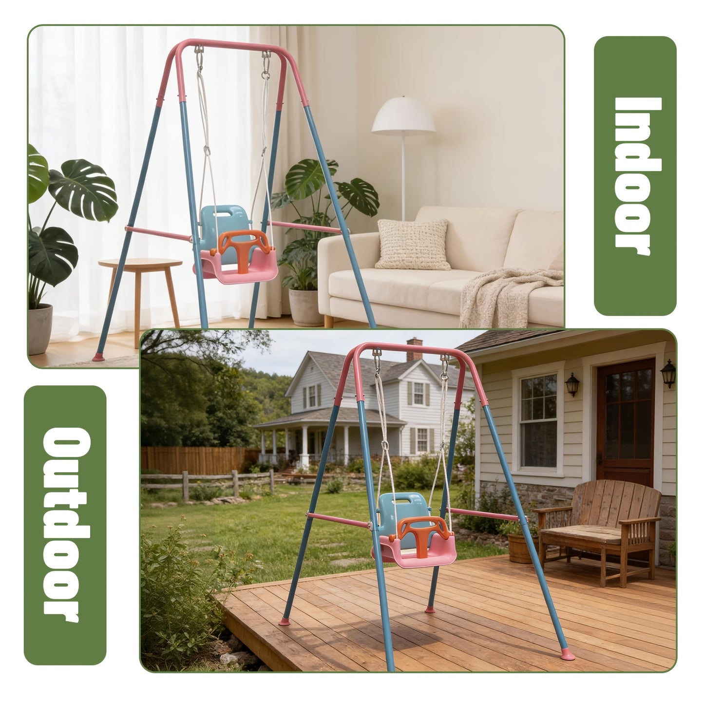 Baby Swing Set, Jumper and Swing, Indoor and Outdoor, Foldable Metal Stand, for Holidays, Birthdays, or Festivals