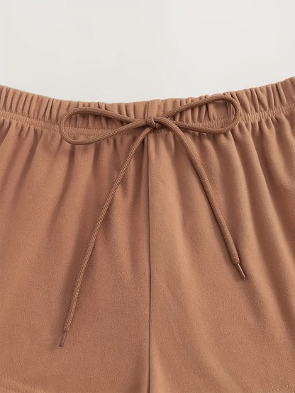 Three-piece Set Of Multi-color And Style Velvet Fabric Women'S Casual Short-sleeved Top And Shorts For Home