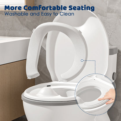 Toddler Potty Training Toilet with Removable Training Seat - Realistic Flush Sound, Wipes Storage & Toilet Paper Holder, Fits 18-Month-Old Boys & Girls, Features Realistic Toilet Feel, Disposable Liners, Easy to Clean & Assemble, Grey