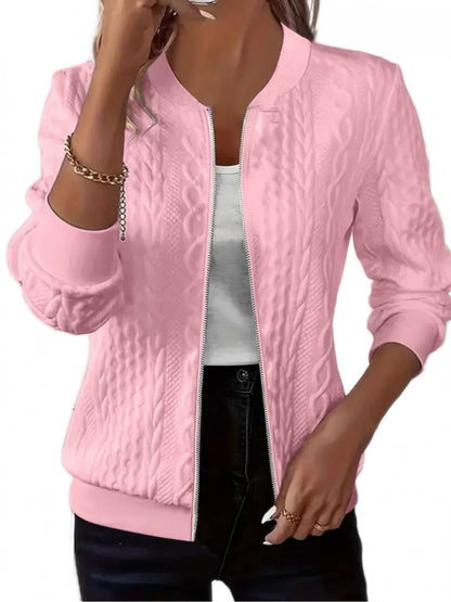 Chic Solid Jacket for Women Featuring a Zipper And Baseball Collar, Suitable for Machine Washing. Ideal for Spring And Autumn Wear, Perfect for Both Casual And Formal Occasions
