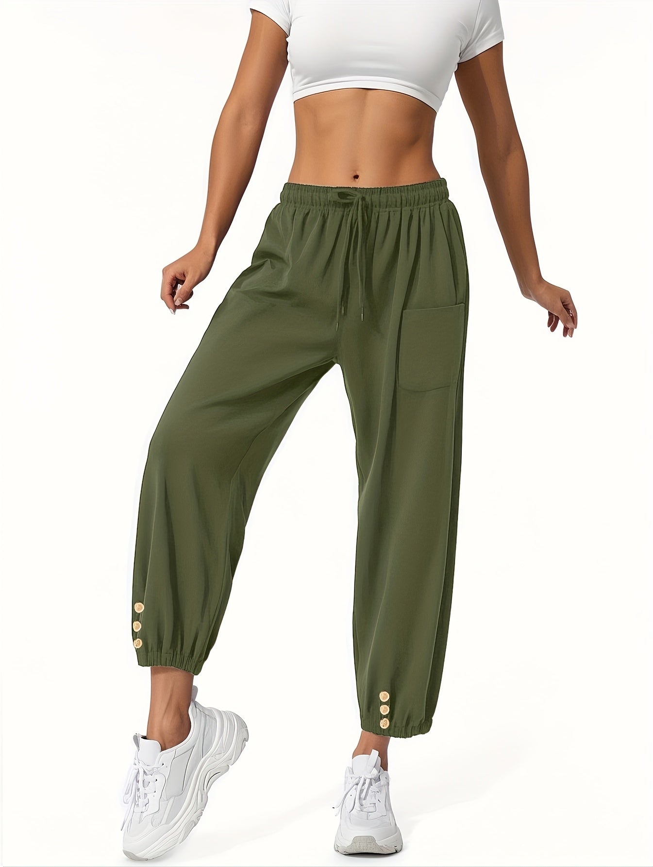 The 2026 New 3pcs Loose High-waisted Button- Pants, 9-inch Pants, Wide-leg Pants, Unisex Style With Pockets, Convenient For Going Out. Casual Trousers, With A Loose-fitting Waist