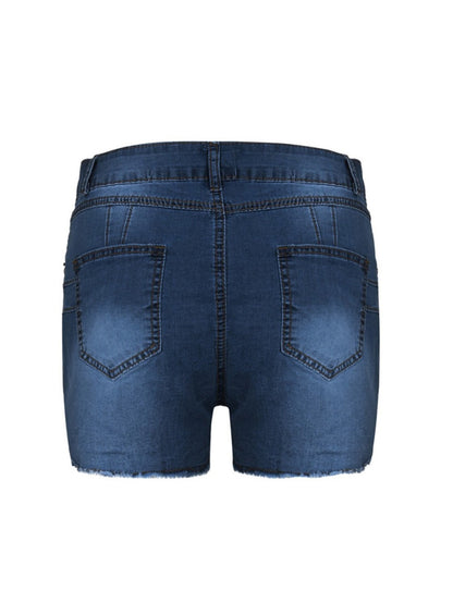 Women's Dark Blue Denim High-Waist Slim-Fit Denim Shorts - product view 14