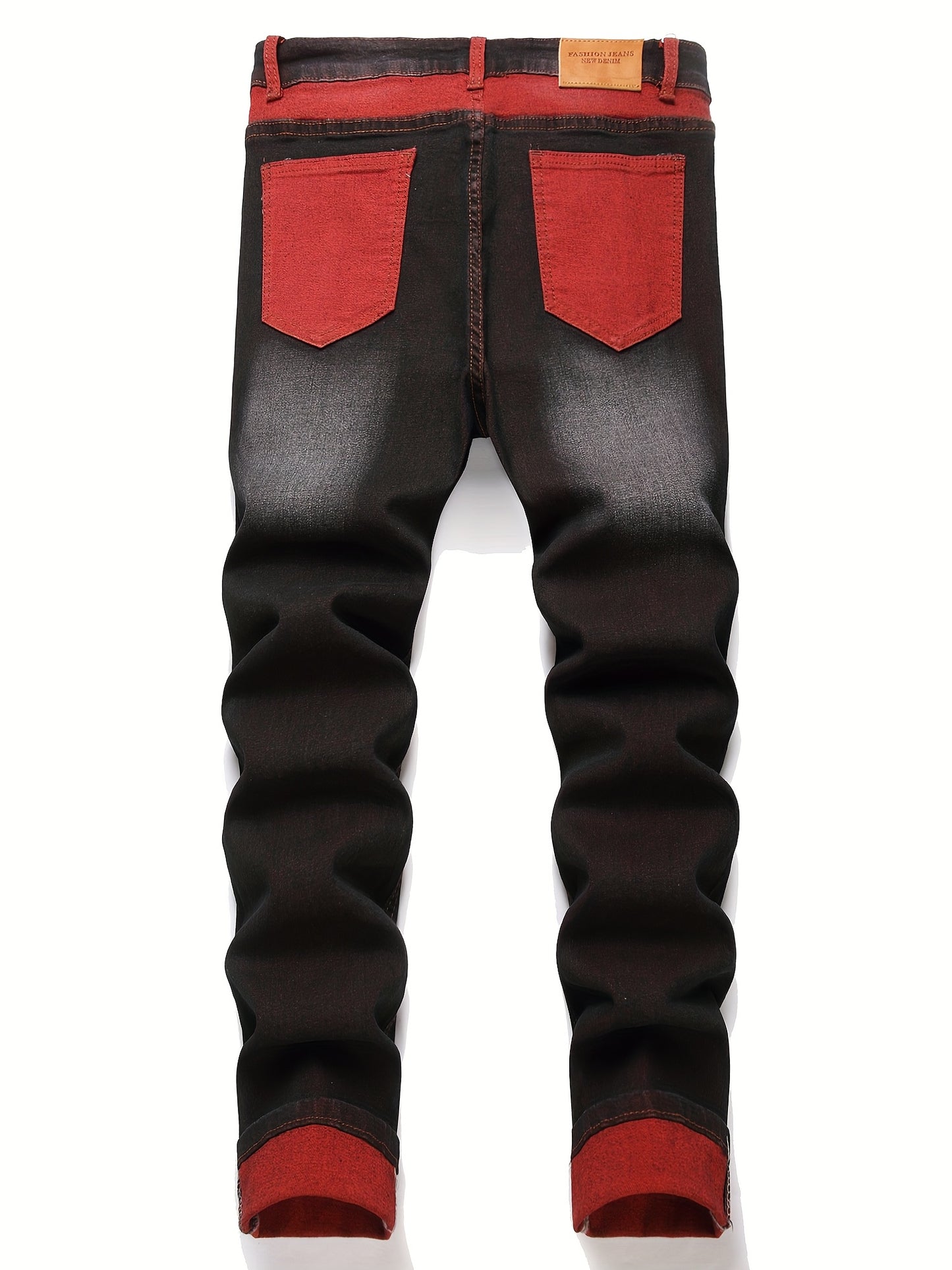 Ripped Jeans for Men Stretch Slim Fit Red Demin