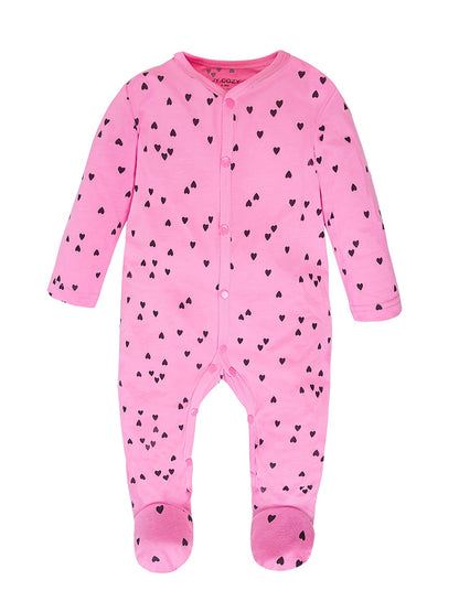 4pcs Newborn Baby Girl Footed Rompers - Soft Breathable Floral Print Long Sleeve Onesies, Snug Fit All-Season Infant Jumpsuits for 0-12 Months, Cute Infant Clothing, Easy Diaper Change, Playful Infant Design, Comfortable Infant Wear