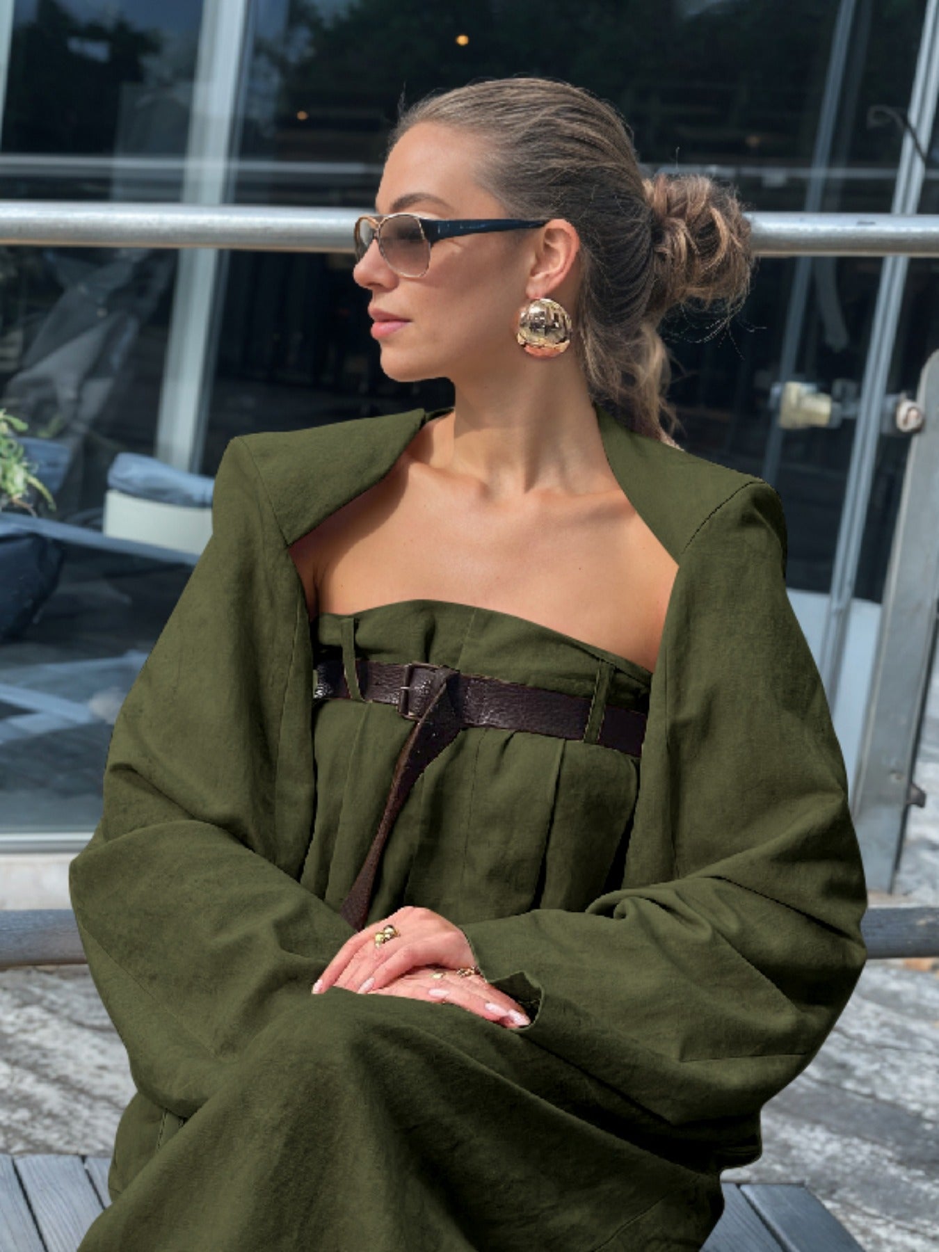 Alofi Women'S Stylish Jumpsuit Set Collarless Long Sleeve Outerwear And Strapless Wide Leg Jumpsuits Summer Loose Fit Suit