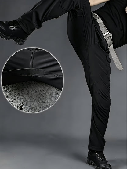 2pcs, Men's Lightweight Tear-resistant Work Hiking Pants with 9 Pockets | Elastic Waist, Non-Elastic Fabric, Solid Color, Ideal for Outdoor Activities Such as Mountaineering, Rock Climbing, Camping, Fishing, Hunting