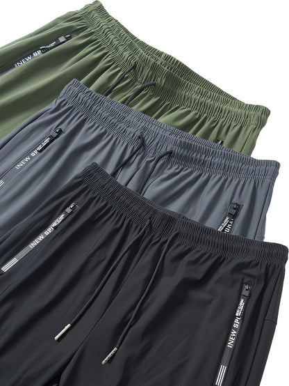 3pcs Men's Summer Long Pants, Breathable Comfortable Casual Sports Trousers, Straight Leg Design, All-match for Spring And Summer, Loose Fit, Suitable for Golf, Basketball, Tennis, Yoga, Fishing And Camping.
