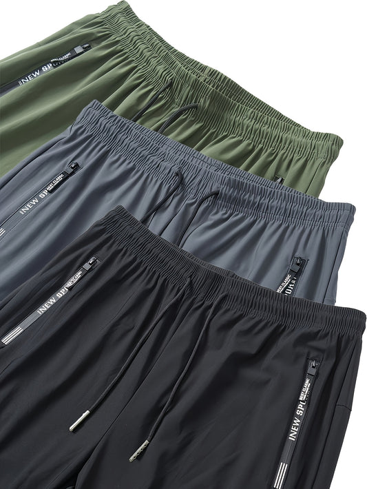 3pcs Men's Summer Long Pants, Breathable Comfortable Casual Sports Trousers, Straight Leg Design, All-match for Spring And Summer, Loose Fit, Suitable for Golf, Basketball, Tennis, Yoga, Fishing And Camping.