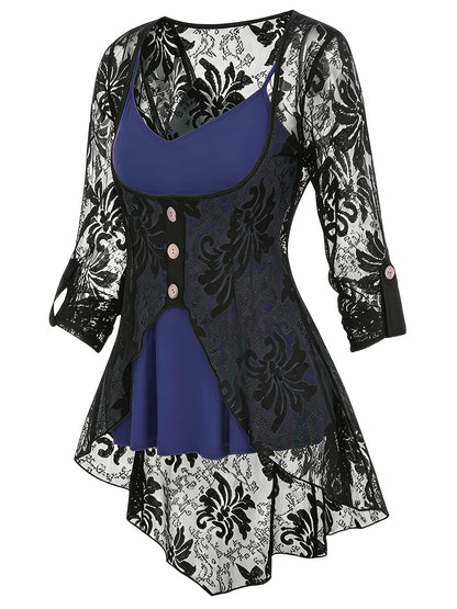 Timeless Plus Size 3-Piece Suit For Women - Lace Button Cardigan + Camisole & Trousers Set, Year-Round Office/Casual/Dinner Outfits 1XL-5XL