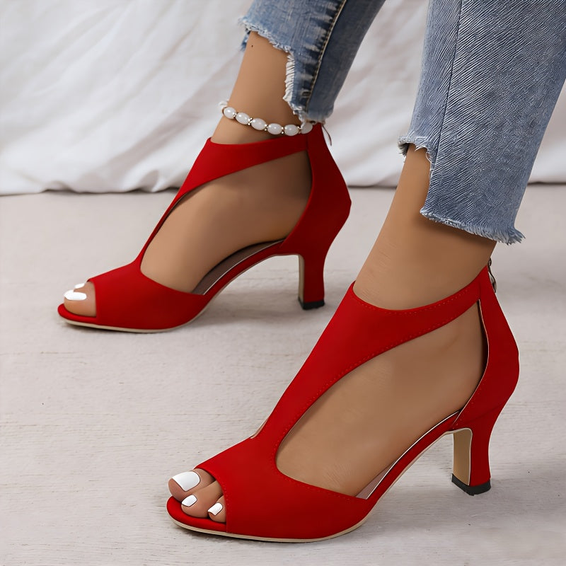 Women'S Formal Open-toe Dress Shoes, Elegant T-strap Dress Shoes, Suitable For Parties, Weddings, Office Wear. Plus-size Block Heel Sandals - Women'S Shoes, Formal Shoes, Red Women'S Sandals