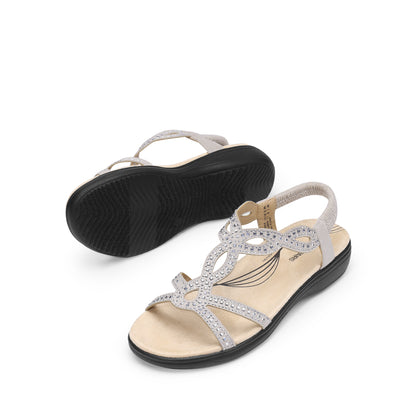 Women's Comfort Dressy Rhinestone Summer Beach Sandals Slip-on Flat Walking Orthopedic Sandals with Elastic Back Strap Soft & Cushioned Day-to-night wear Sandals