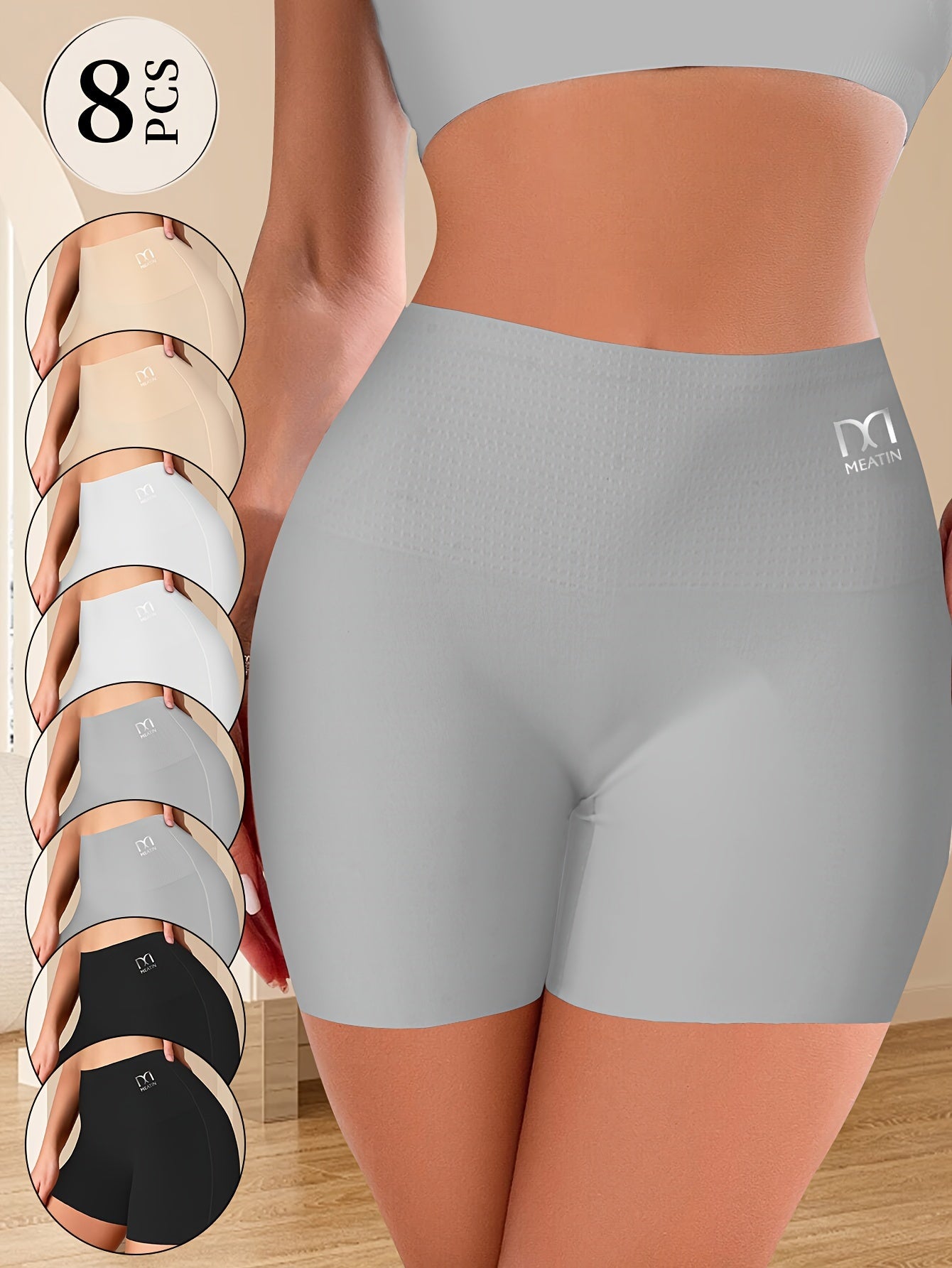 8pcs Women's High-waisted Tummy-tightening Safety Underpants Panties 2-in-1 Hip-lift Waist Bottoming Anti-glare Riding Sports Boxer Shorts