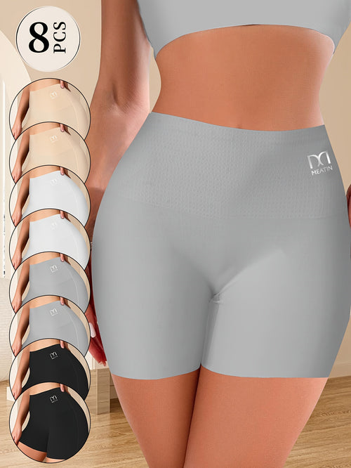 8pcs Women's High-waisted Tummy-tightening Safety Underpants Panties 2-in-1 Hip-lift Waist Bottoming Anti-glare Riding Sports Boxer Shorts
