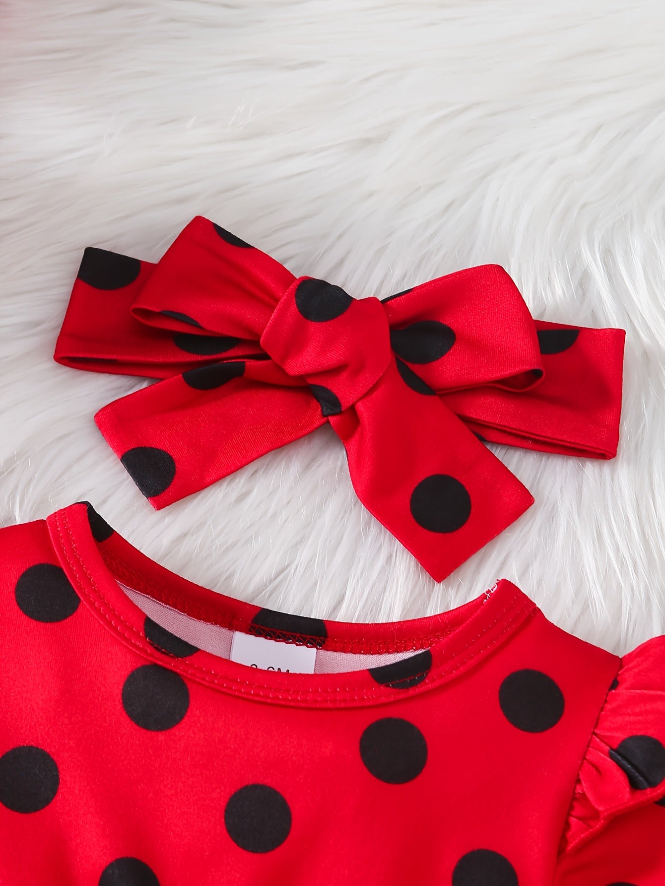 3pcs Baby Girl Autumn New Round Neck Small Fly Sleeve Dot Ladybug Positioning Printed Long Sleeved Pullover Skirt Shirt&elastic Comfortable Pants&headband Set Outdoor Clothing, Perfect for Outdoor