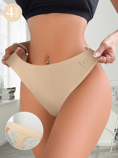 4pcs Women's Comfy Chic Semi-Sheer Lace Briefs - Low-Rise Soft Stretch Underwear, Scallop Trim & Breathable Moisture-Wicking Panties, Everyday Lingerie Essentials (4pcs) - & Elegant Briefs Suitable for Casual Attire & Special Occasions