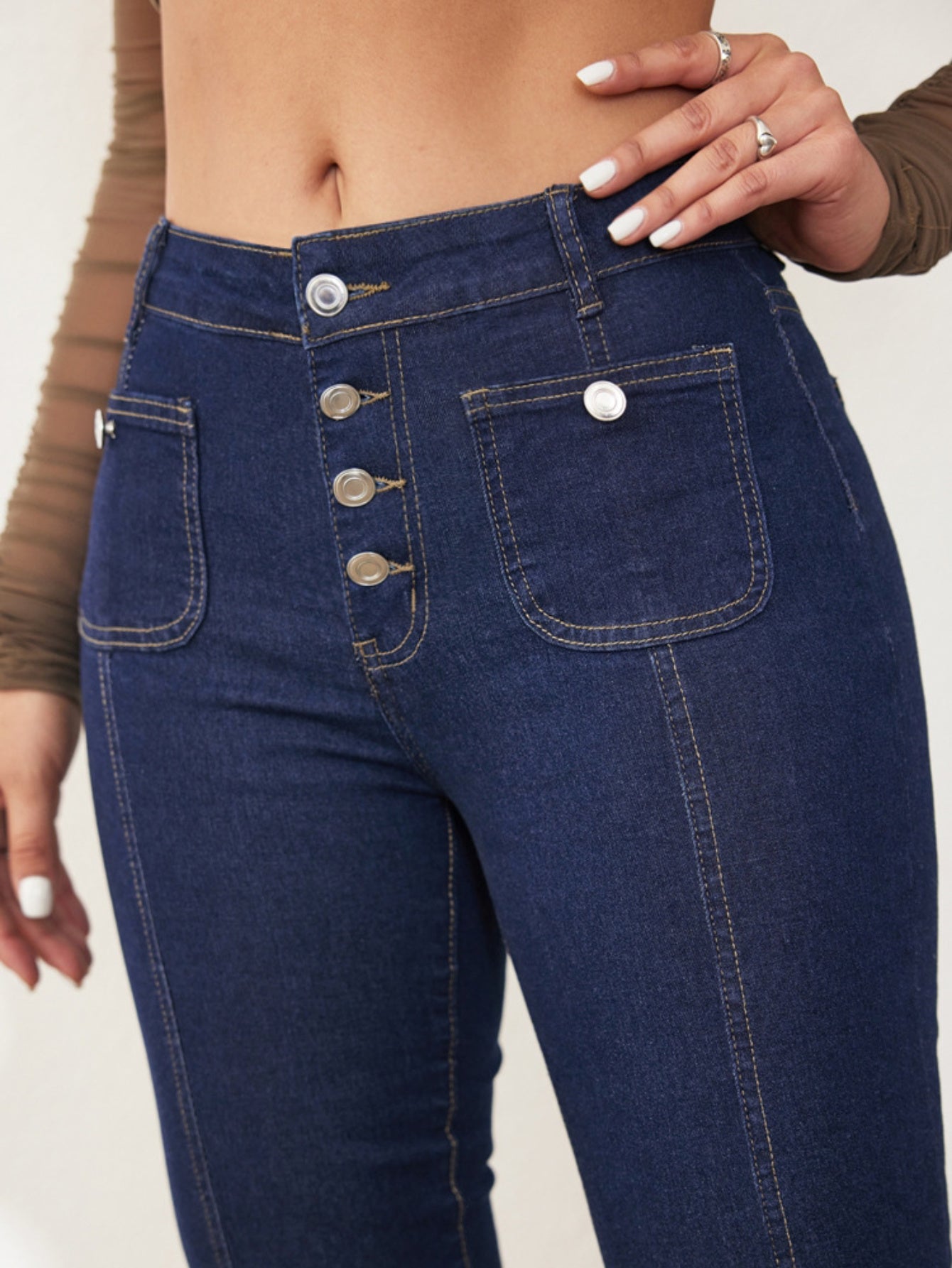 2025 Summer New Breasted High Waist And Thin Temperament Flared Jeans