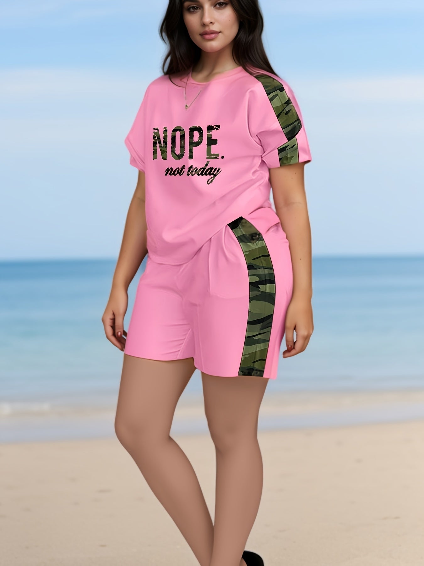 2026 Loose And Versatile Plus Size Clothing Two-piece Set, Soft And Comfortable, Women's Plus Letter Printing, Natural Modeling, Can Be Matched with A Variety Of Sets, Show Your Unique Casual Fashion, Game Day Outfit, Football Fan Gear for All Fans