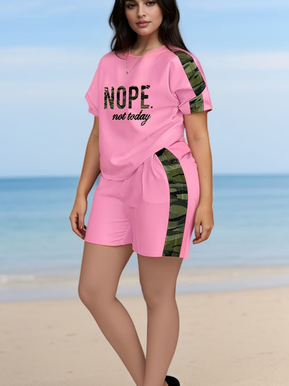 2026 Loose And Versatile Plus Size Clothing Two-piece Set, Soft And Comfortable, Women's Plus Letter Printing, Natural Modeling, Can Be Matched with A Variety Of Sets, Show Your Unique Casual Fashion, Game Day Outfit, Football Fan Gear for All Fans