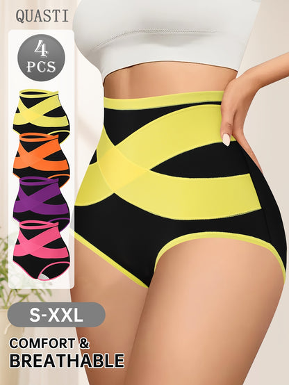 4pcs High Waisted Women'S Triangle Panties Elegant Style Daily Commuter Holiday Gift Fashion Drawstring Pants