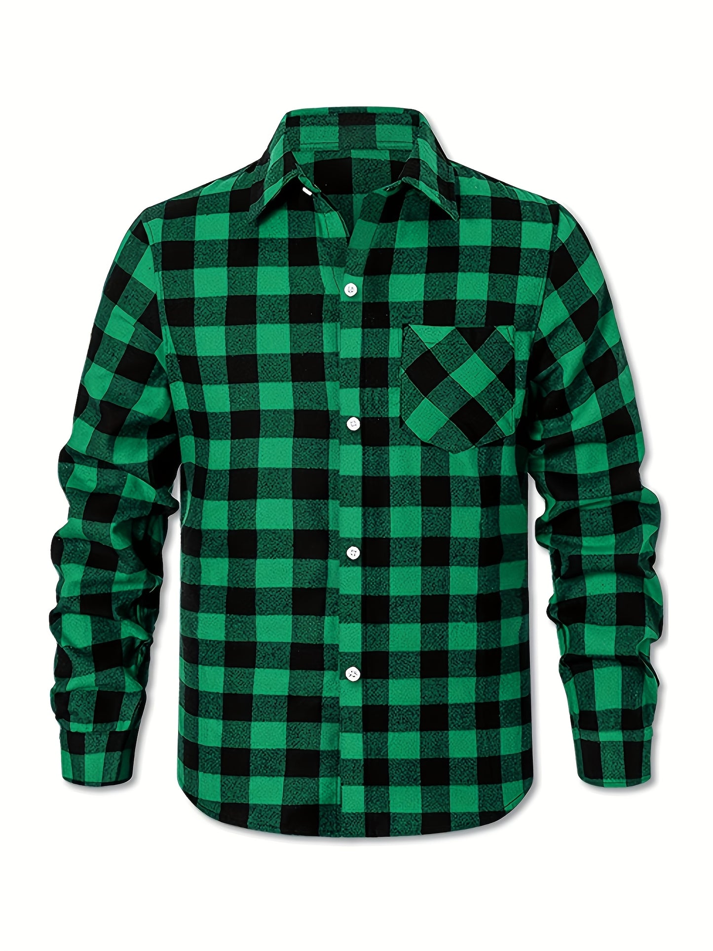 3pcs Plus Size Men's Casual Flannel Button- Shirts - Classic Buffalo Check Pattern, Relaxed Fit with Chest Pockets, Machine Washable, All-Season Comfort for Daily Wear (Black/Green/Orange-Black), Flannel, Long Sleeve Button Casual Shirt, Versatile Wardrob