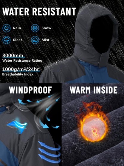 Men'S Winter Ski Jackets Warm Fleece Lined Coats Waterproof Windproof Hooded Thermal Outdoor Parka Thick Sport Hiking Jogging Camping Fishing Climbing Traveling Skiing Snowboarding Casual Windbreaker