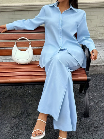 Women'S Casual V-neck Cardigan + Loose Wide-leg Pants 2pcs Set