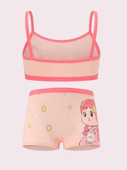 4 Sets/8pcs Teens Girls Vest Boxers Underwear Set Cotton Cute Animals Print Soft Breathable Teens Bra And Panty Set