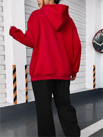 Women's Autumn and Winter Fashion Casual Sweater Casual Pants 2pcs Set, Printed with Sanrio Hello Kitty Pattern Print Design, Women's Casual Pants Set, Fashion Hooded Sweater + Drawstring Trousers 2pcs Set, Loose Version