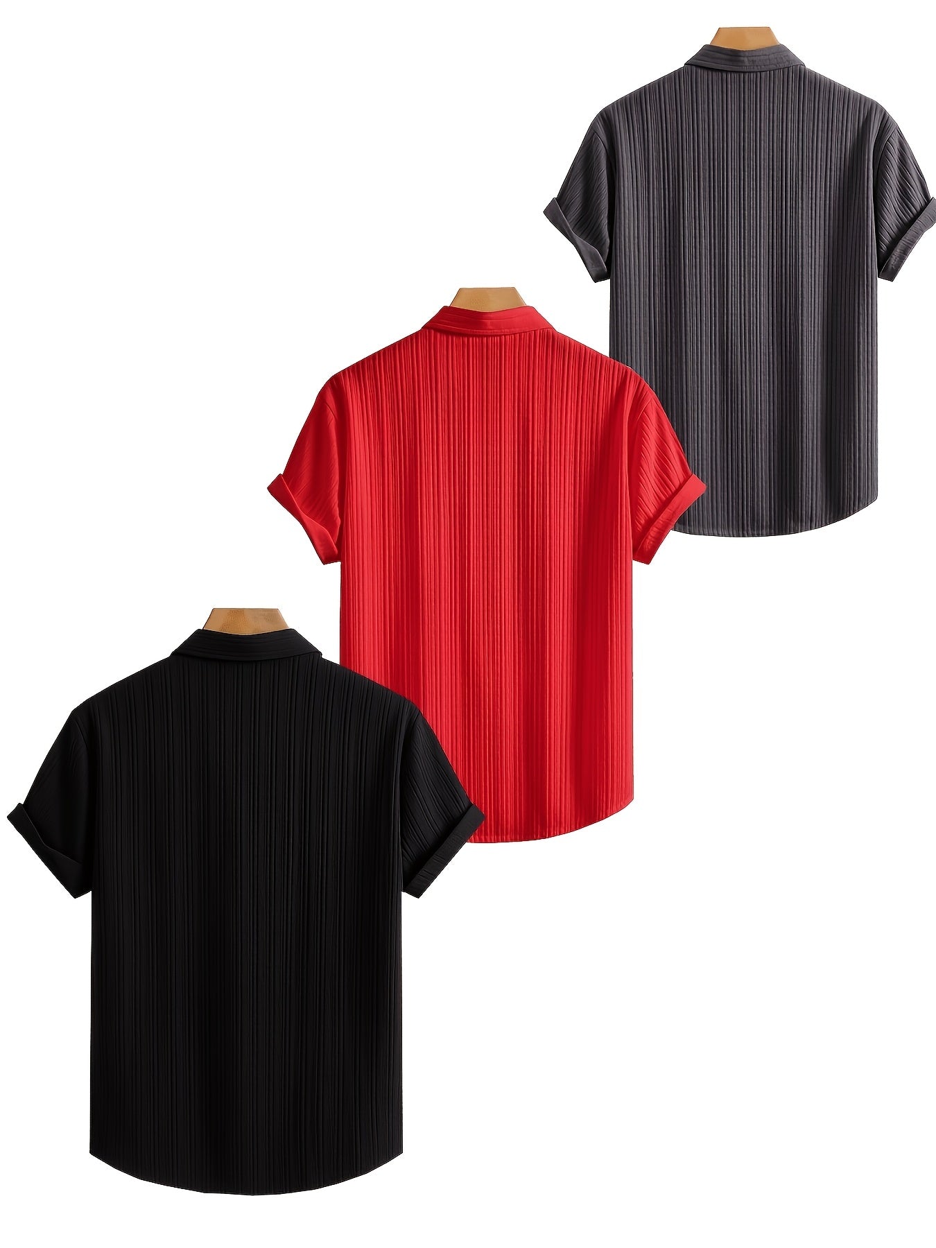 3-Pc Men'S Striped Shirts | Casual Comfortable, Regular Fit, Button Stand Collar, Ideal for Daily Wear And Beach Vacations