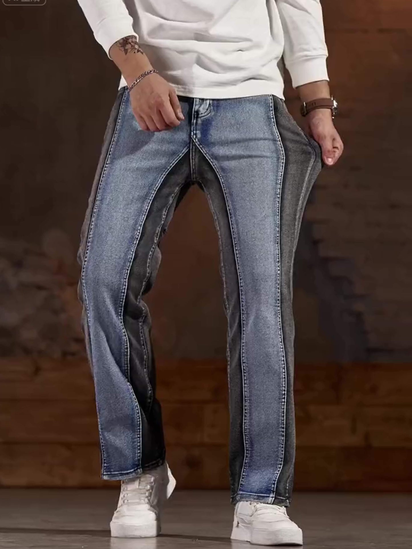 Men'S Mid-Rise Fashion Splice Stretchy Skinny Jeans