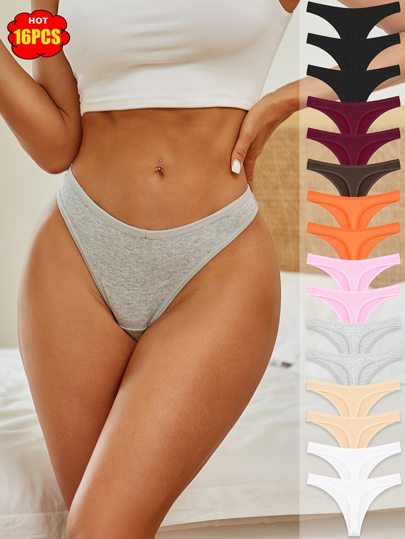 16pcs Set Of Solid Color Underwear, Fashionable, Comfortable, Atmospheric, Soft And Elastic Underwear, Suitable for Daily Commuting, Women's Underwear And Underwear