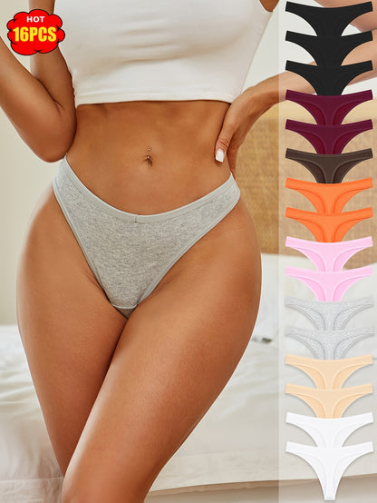 16pcs Set Of Solid Color Underwear, Fashionable, Comfortable, Atmospheric, Soft And Elastic Underwear, Suitable for Daily Commuting, Women's Underwear And Underwear