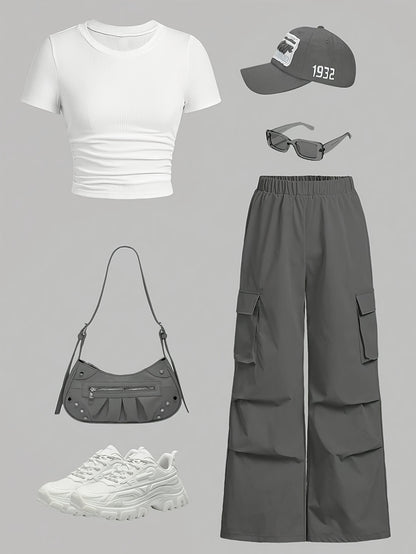 Women's Olive Polyester Short-Sleeve Pants - product view 8