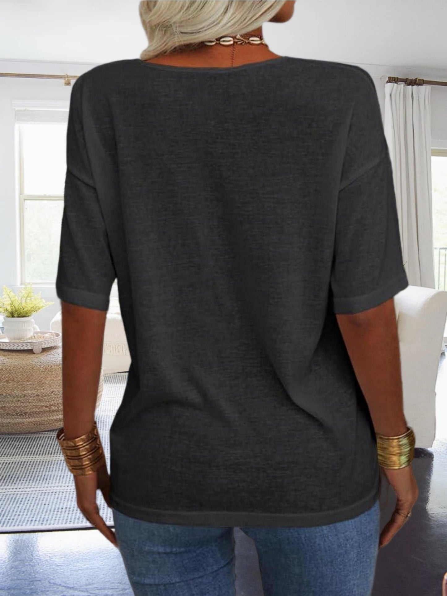 Women's Casual Loungewear Top, Loose V-Neck Short Sleeve Shirt, Soft Comfy Basic Daily Home Wear