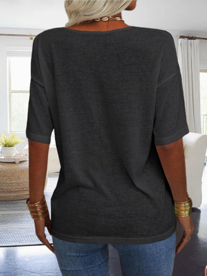 Women's Casual Loungewear Top, Loose V-Neck Short Sleeve Shirt, Soft Comfy Basic Daily Home Wear