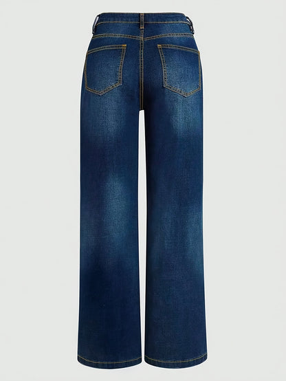 Women's Casual Waist Straight Jeans, Classic Street Style Baggy Jeans